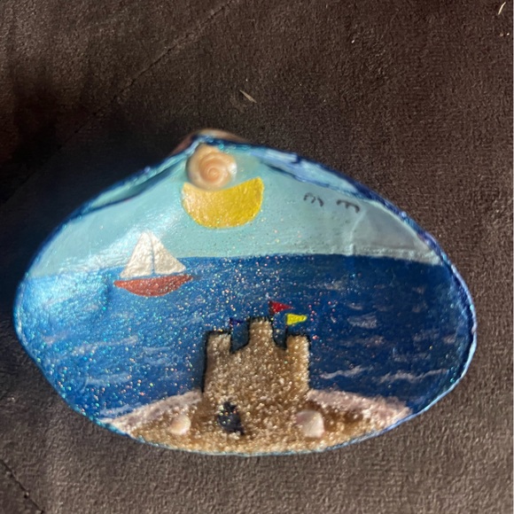 Other - Hand-Painted Seashell Art with Beach Scene